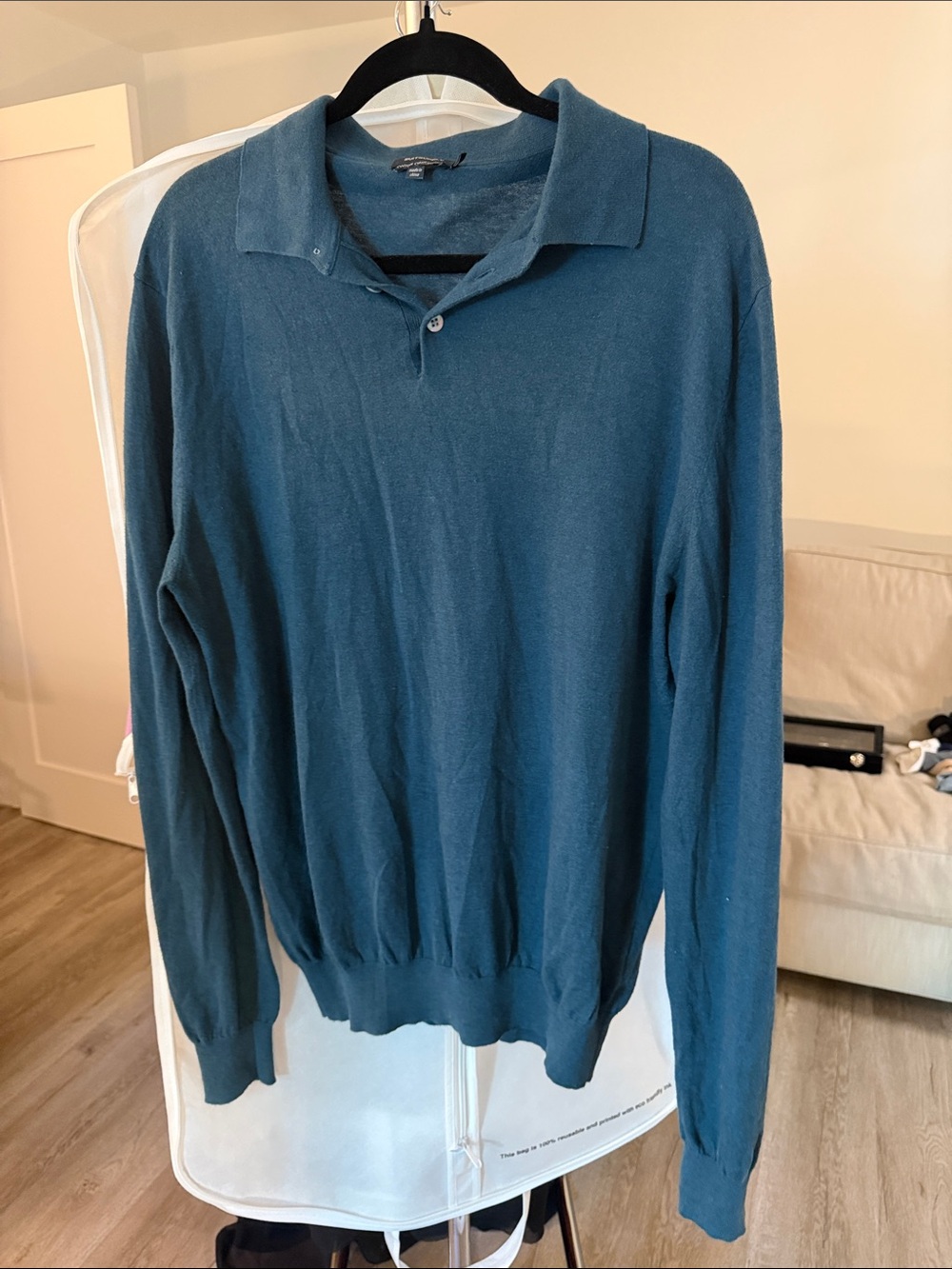 Men's Teal Long-Sleeve Polo Sweater